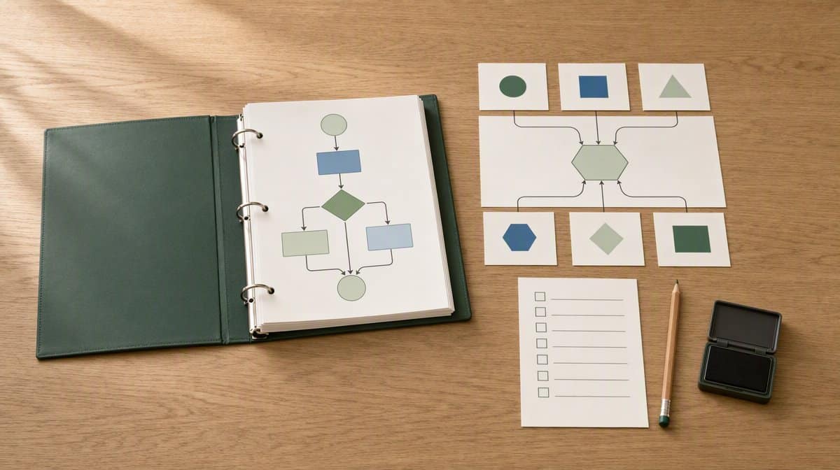 Jitterbit alternatives represented by an operations binder, integration cards, and purchasing checklist