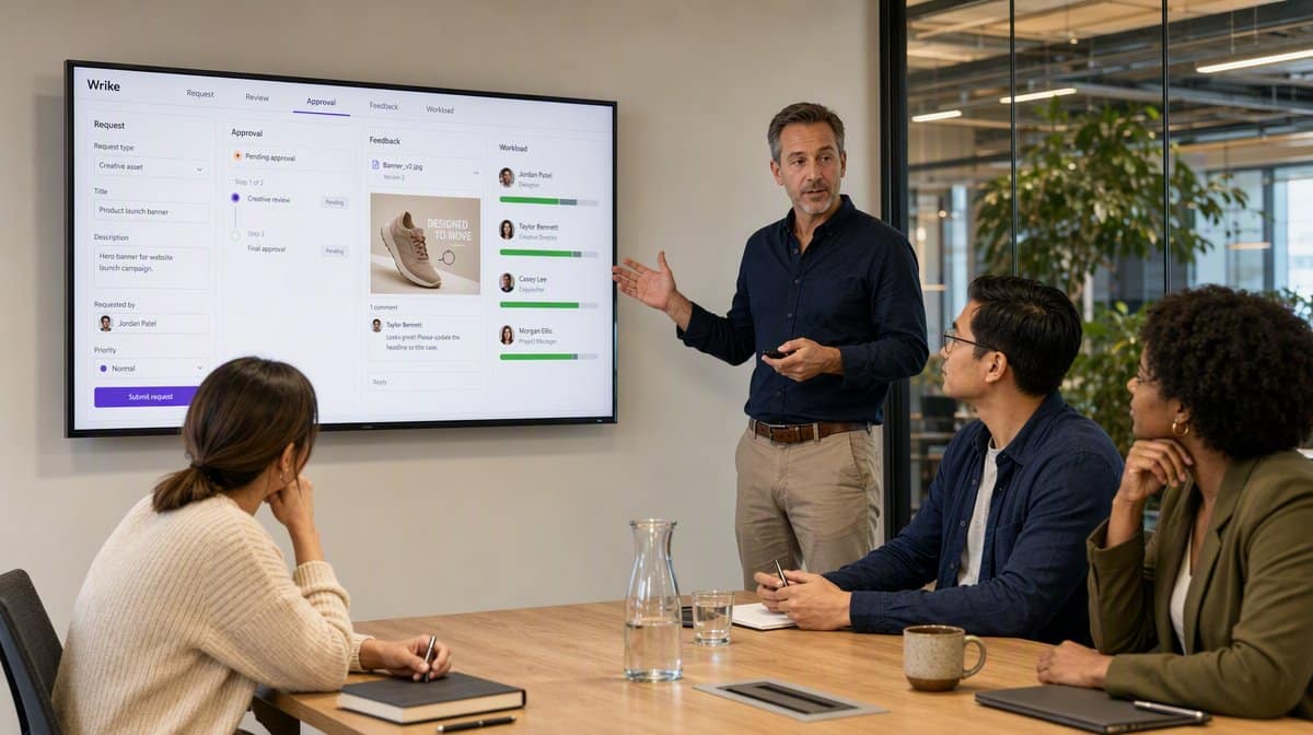 Wrike workflow interface used by an operations team