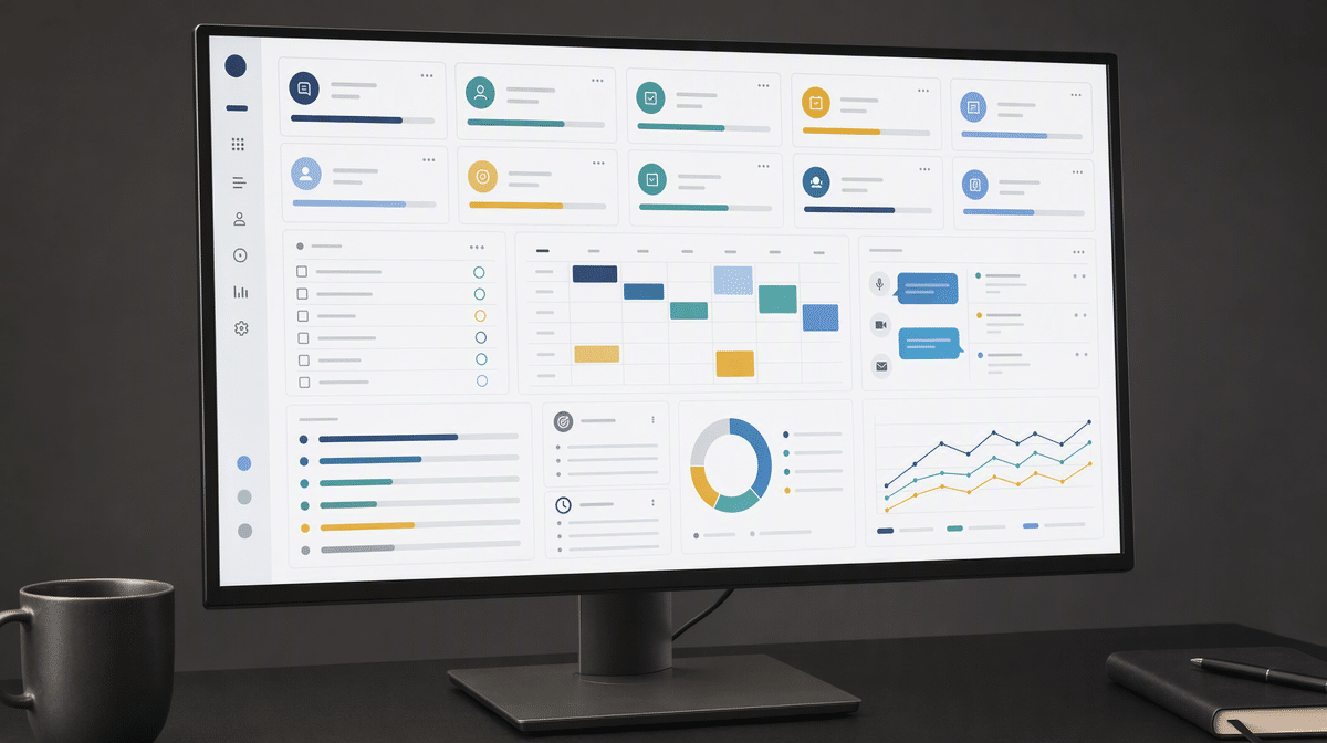 Remote work skills dashboard on a large office monitor