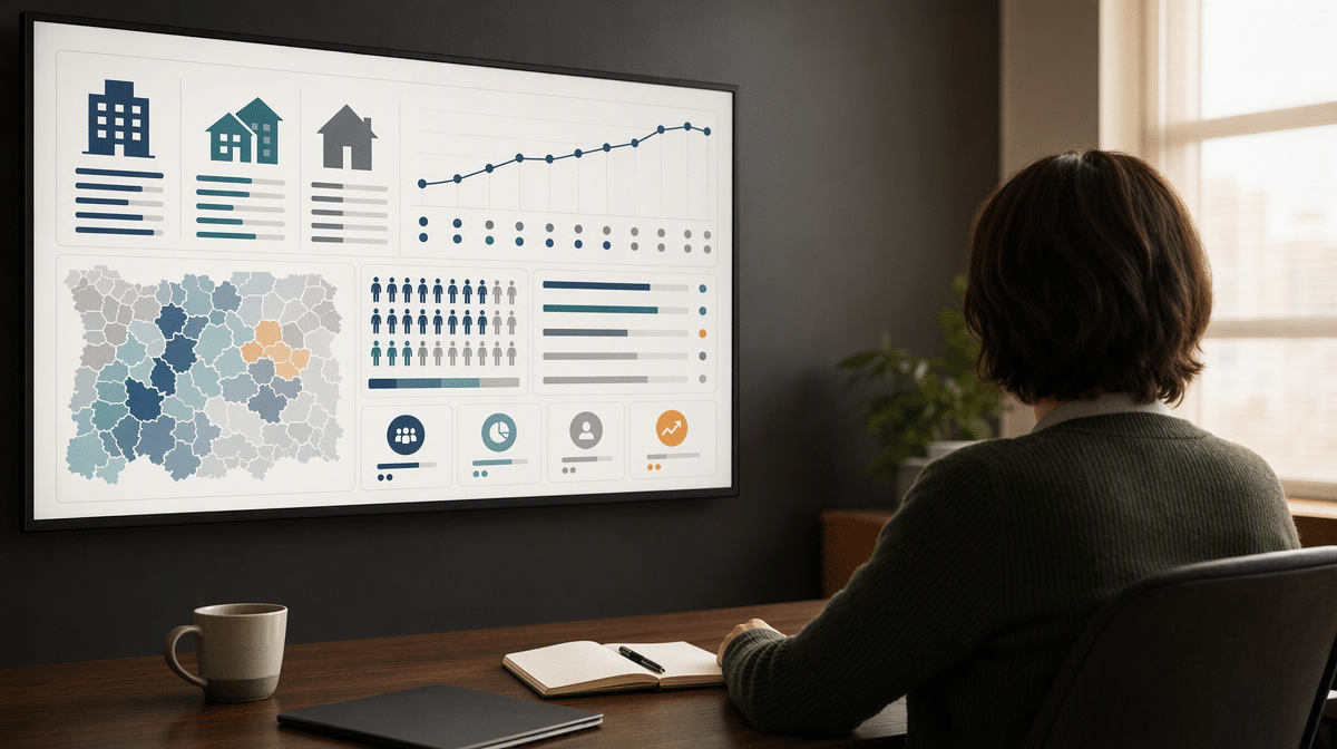Workforce analyst reviewing office hybrid and remote work trends