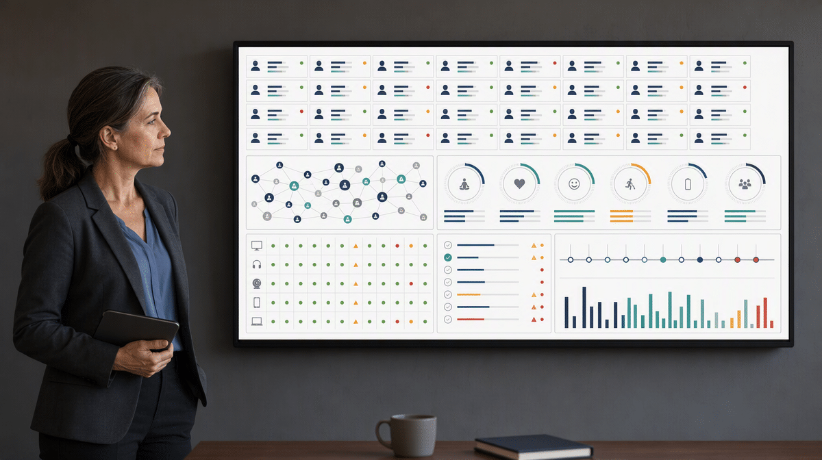 Operations manager reviewing remote team workload and risk indicators
