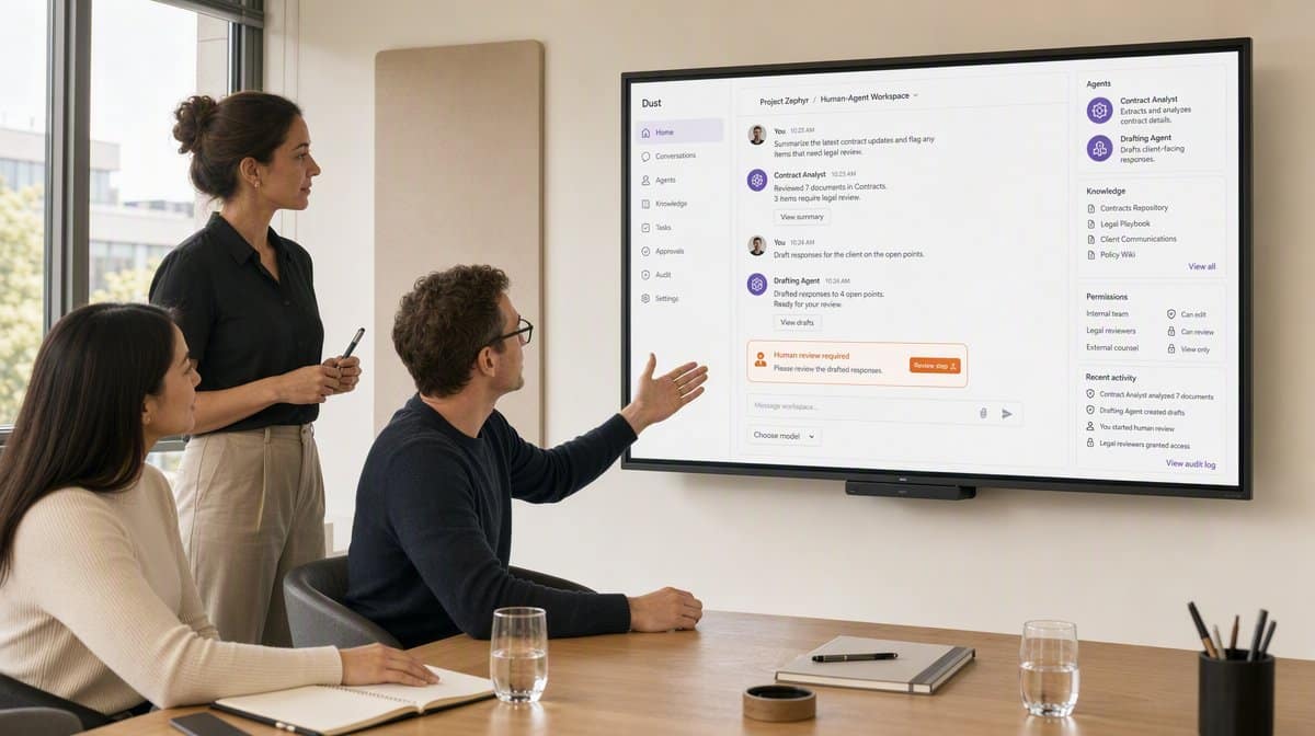 Dust AI agent interface reviewed by an operations team