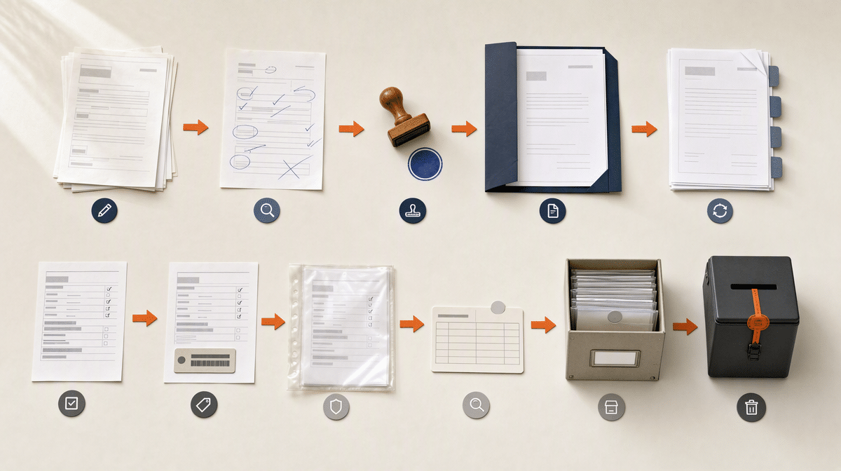 Document and record control lifecycles shown as separate workflows