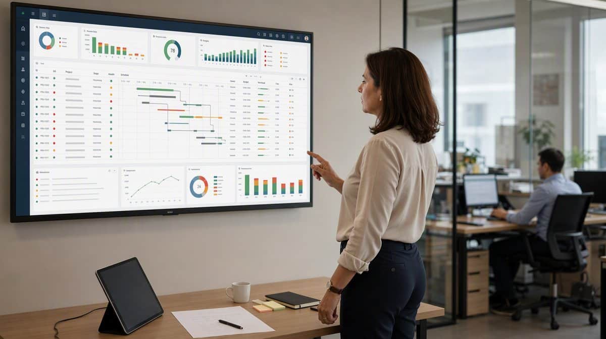 Smartsheet work management interface in a realistic workplace
