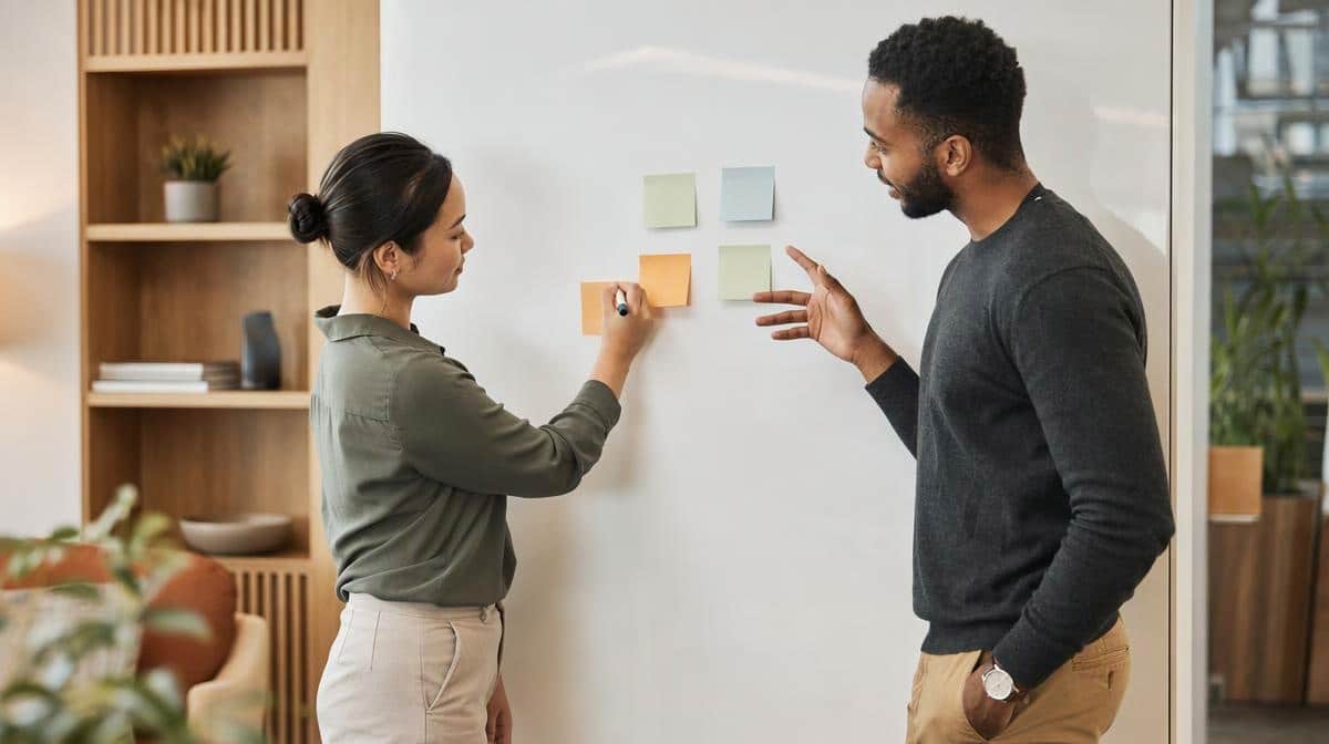 Manager and employee agreeing on delegated project responsibilities