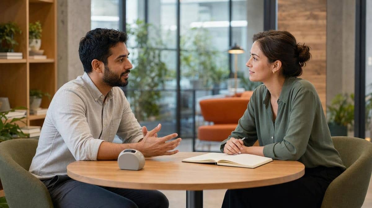 Manager listening during a focused employee progress check-in