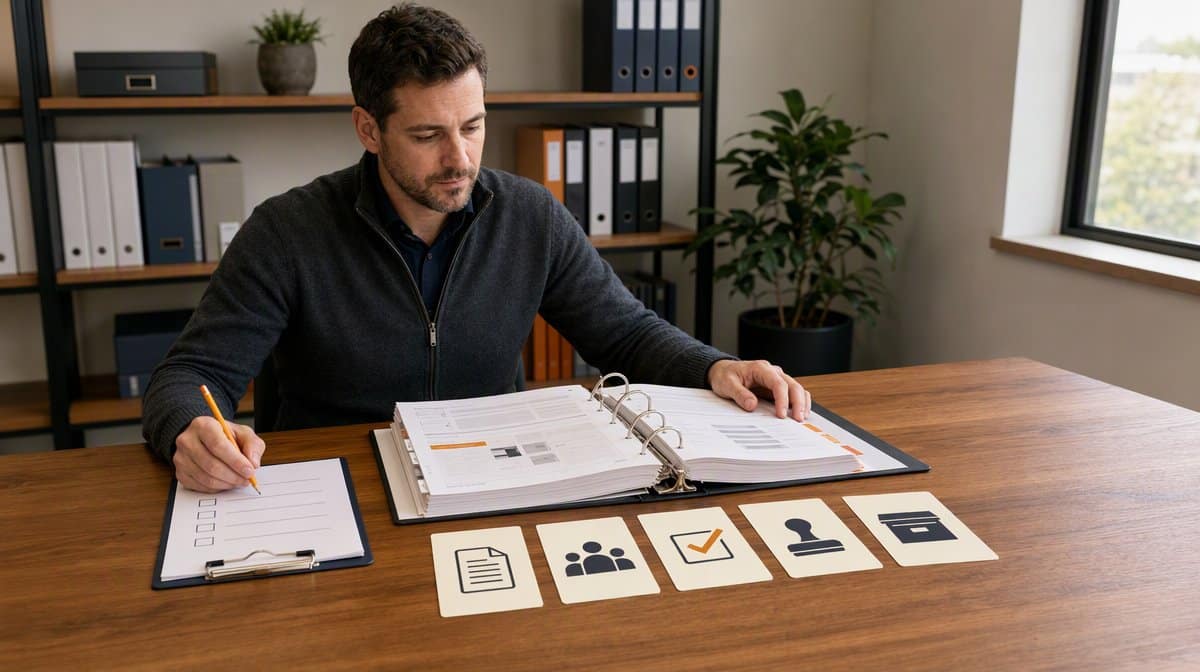 Operations manager comparing Flowster alternatives with a procedure binder and pilot scorecard