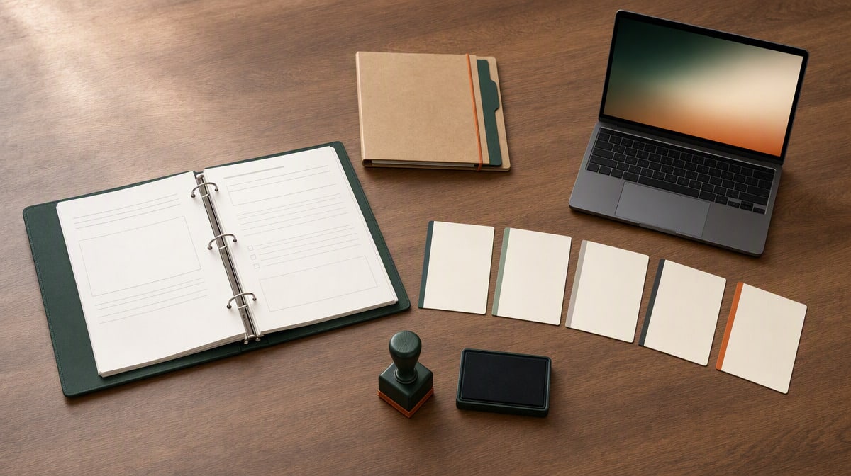 Small business team comparing Gemini Enterprise alternatives with a procedure binder and decision cards