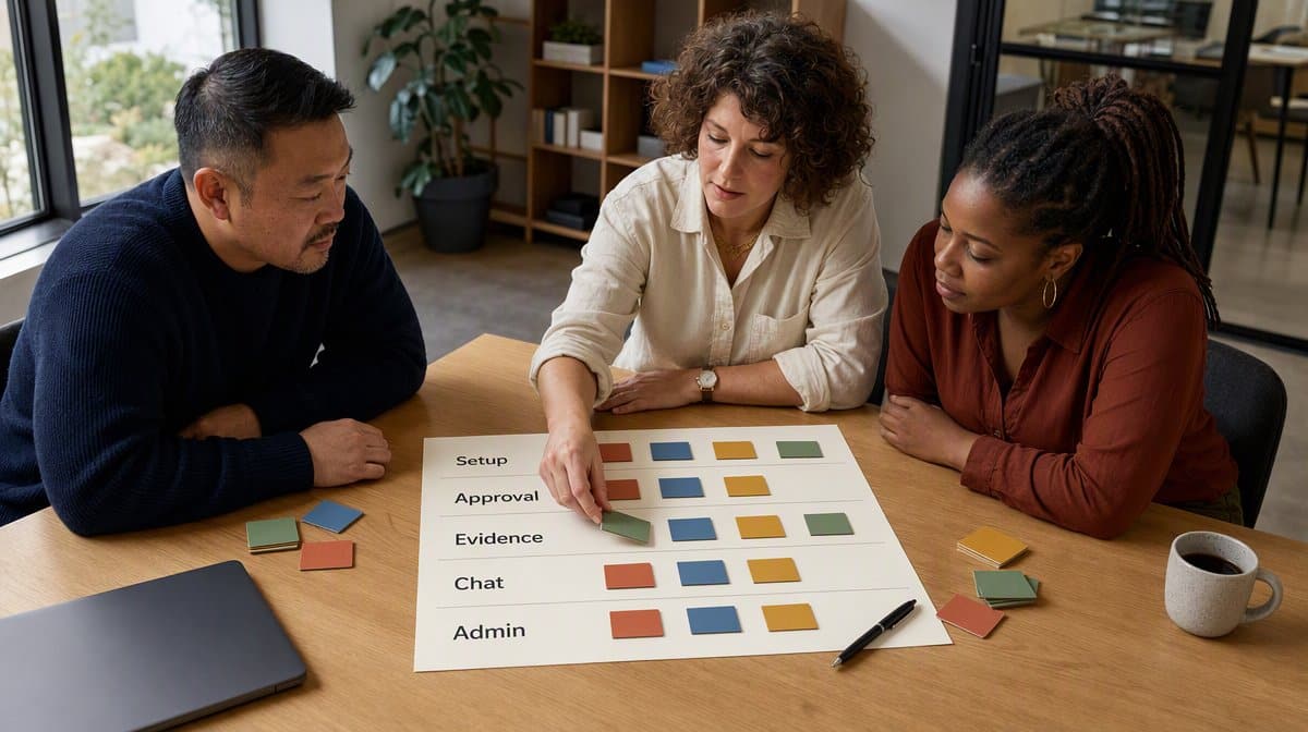 Operations team using a decision scorecard to compare Moveworks alternatives